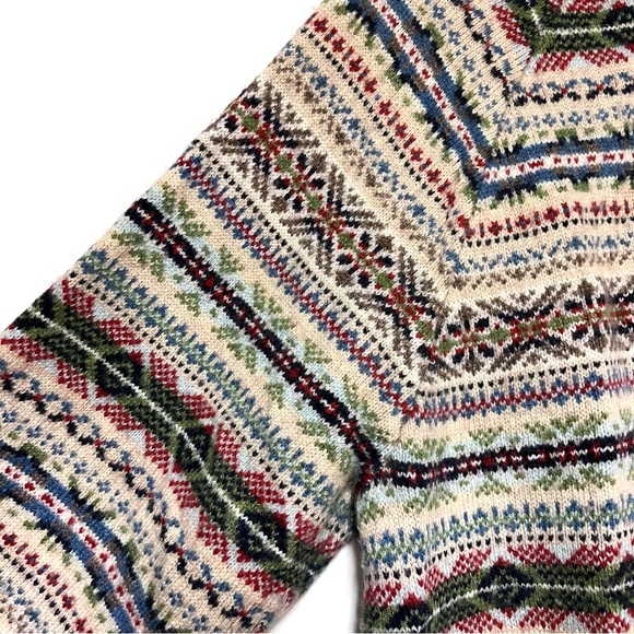 JCrew Fair Isle Sweater Mens SZ Large Lambswool Blend Crewneck Neutral Holidays - Picture 4 of 10